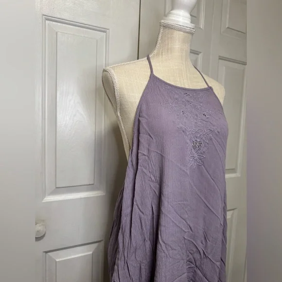 Free People Heat Wave Mini Dress Womens Medium Strappy Back Flutter Hem Lavender - Picture 6 of 10